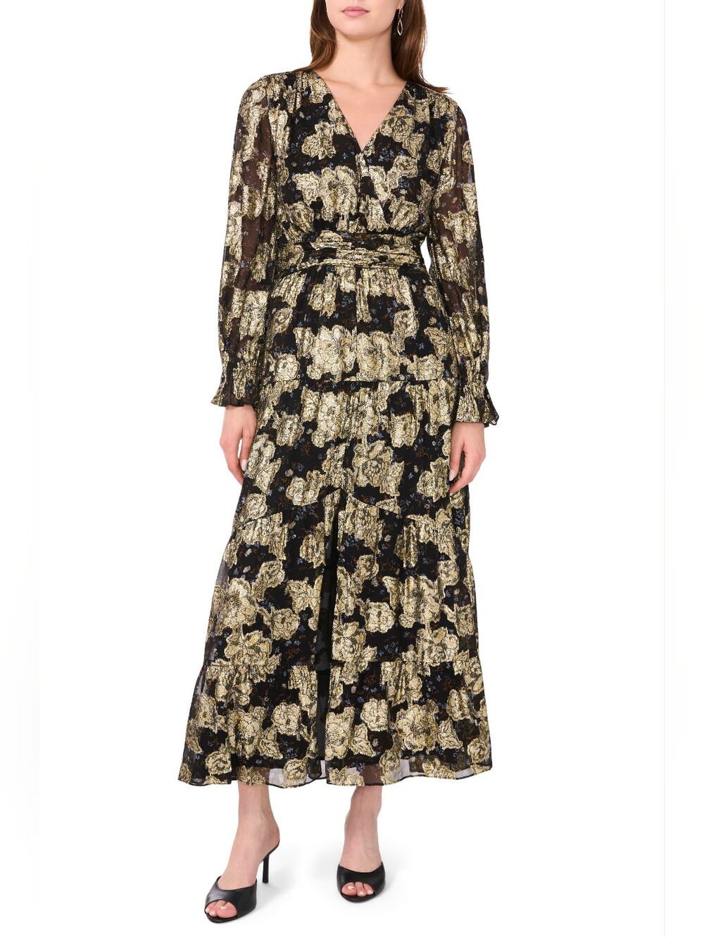 Metallic Floral Long Sleeve Maxi Dress by Halogen® Size Medium